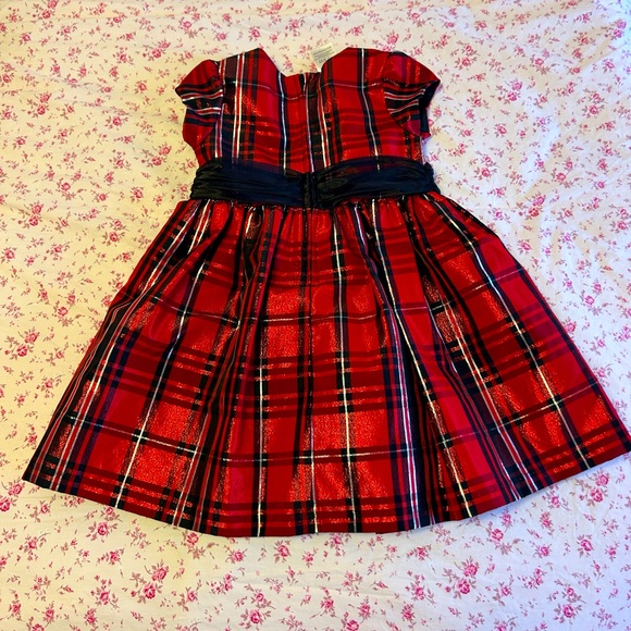 Bonnie Jean 3T Red Black Silver Plaid Christmas Dress Bow - Picture 2 of 3